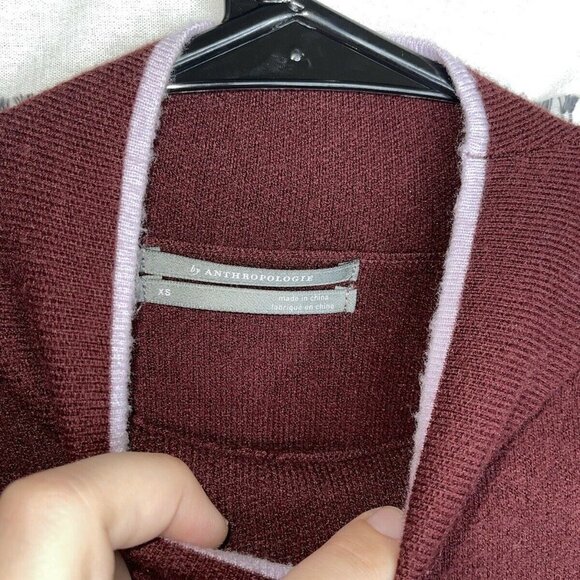 Anthropologie Lizzie Mock Neck Sweater XS | Burgundy Knit Pullover Cozy Fall - Picture 11 of 14